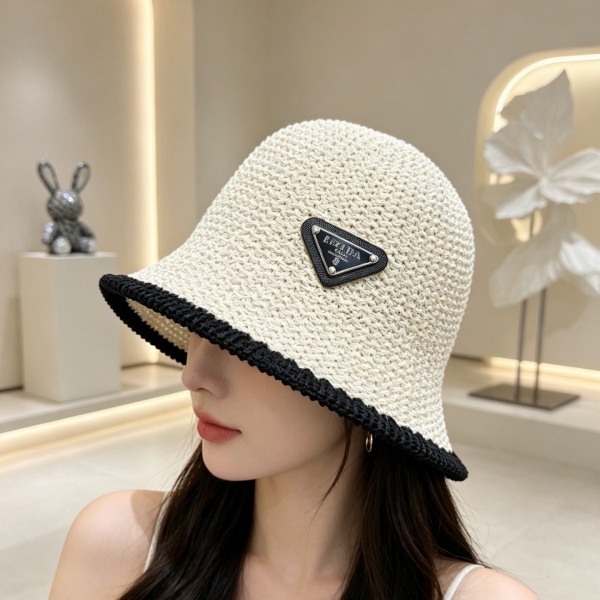2026新作 PRADA 激安 プラダ ラフィア バケットハット トライアングル