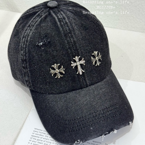 2026新作 CHROME HEARTS 激安 クロムハーツ デニムキャップ クロススタッズ ダメージ加工 ベースボールキャップ ユニセックス
