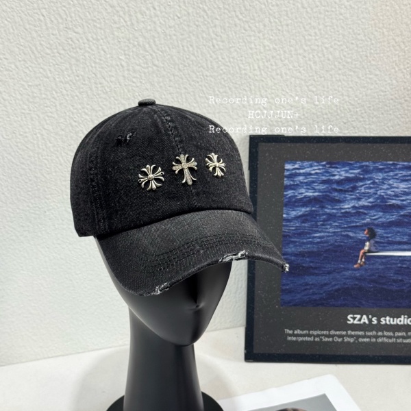 2026新作 CHROME HEARTS 激安 クロムハーツ デニムキャップ クロススタッズ ダメージ加工 ベースボールキャップ ユニセックス