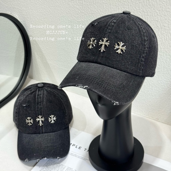 2026新作 CHROME HEARTS 激安 クロムハーツ デニムキャップ クロススタッズ ダメージ加工 ベースボールキャップ ユニセックス