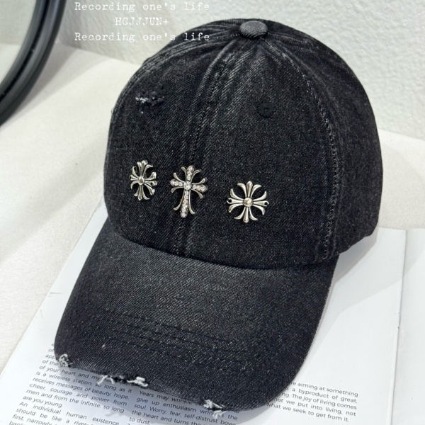 2026新作 CHROME HEARTS 激安 クロムハーツ デニムキャップ クロススタッズ ダメージ加工 ベースボールキャップ ユニセックス
