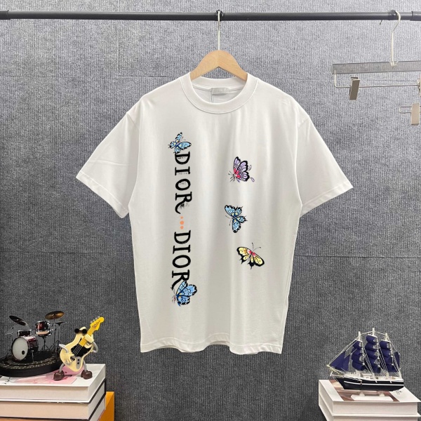 2026春夏新作ディオール蝶モチーフプリント半袖Tシャツゆったりクルーネック個性派デザイン