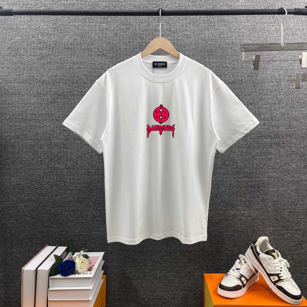 2026春夏新作BALENCIAGA コピー マルチロゴプリント半袖Tシャツホワイト個性派デザイン 
