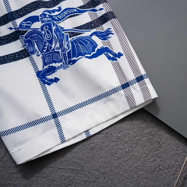 サマーチェック 騎士モチーフ 軽量速乾ビーチショーツ バーバリー 激安 ウエストゴム BURBERRY 五分丈短裤