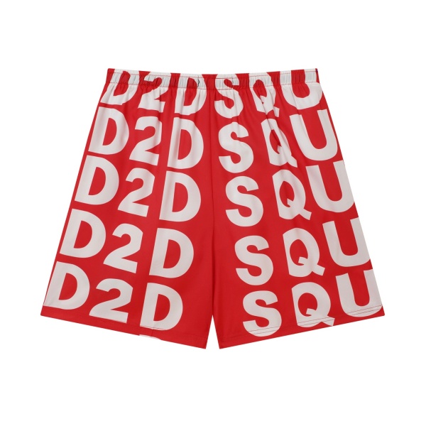 ホワイトタイポグラフィ総柄レッドスイムショーツ ディースクエアード 激安 メッシュ裏地 DSQUARED2メープルパッチ短パン