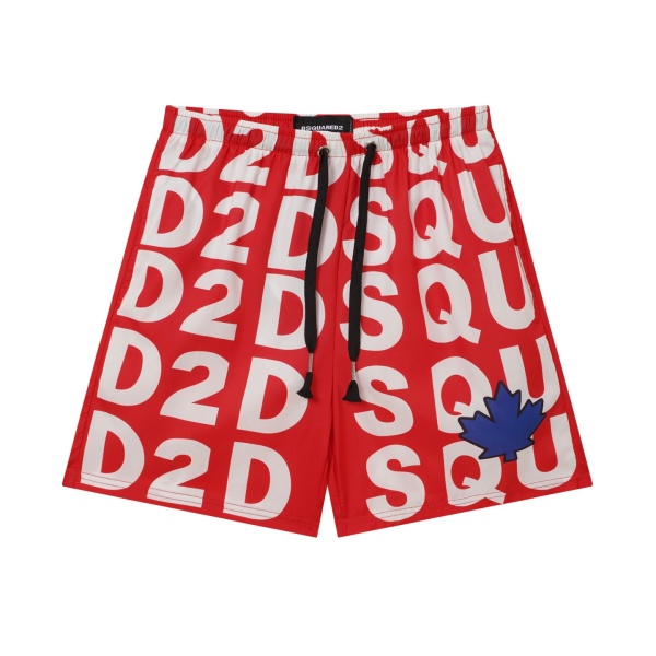 ホワイトタイポグラフィ総柄レッドスイムショーツ ディースクエアード 激安 メッシュ裏地 DSQUARED2メープルパッチ短パン