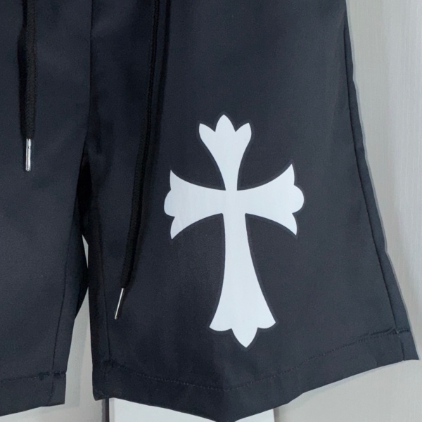 ホワイトクロス入りブラックスイムショーツ Chrome Hearts 激安 通気メッシュ仕様 クロムハーツ休闲ハーフパンツ