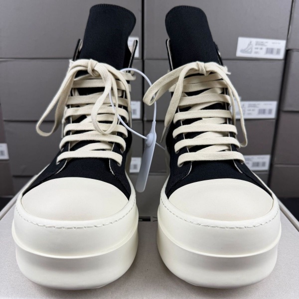 7cm厚底サイドジップ仕様 Rick Owens 激安 ブラックキャンバス ハイカットスニーカー 売れ筋候補