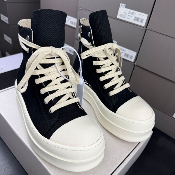 7cm厚底サイドジップ仕様 Rick Owens 激安 ブラックキャンバス ハイカットスニーカー 売れ筋候補