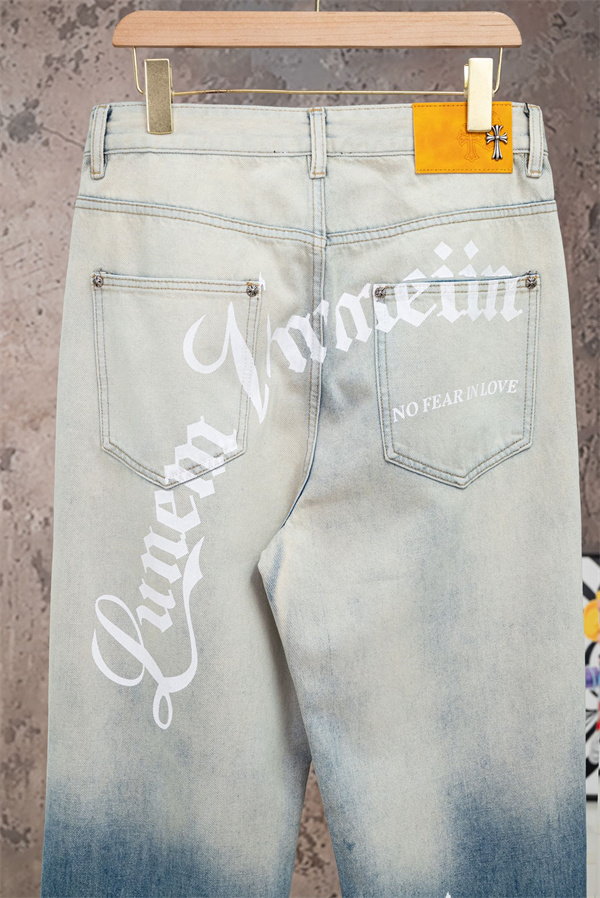 ダメージ加工 ブリーチデザイン ワイドシルエット CHROME HEARTS クロムハーツ コピー デニムパンツ トレンド感