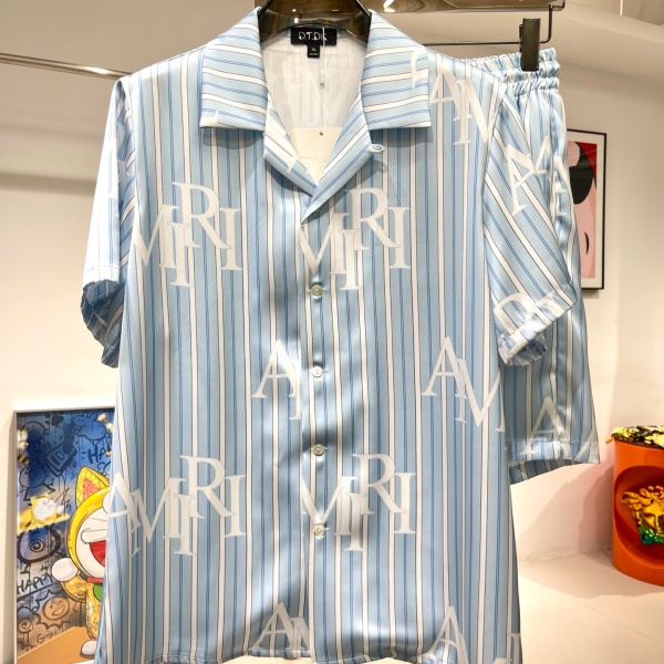 人気上昇 サテン調 AMIRI 半袖シャツセットアップ なめらかな肌触り アミリ 落ち感シルエット