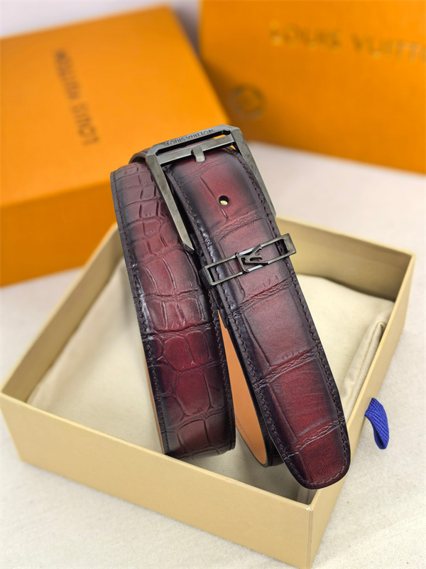 多色展開 クロコ型押し スクエアバックル LOUIS VUITTON ルイヴィトン コピー ベルト 細身フォルム