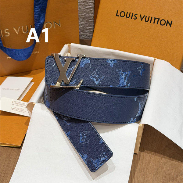 ブルーモノグラム シルバーLVバックル 上質シボ感 LOUIS VUITTON ルイヴィトン コピー ベルト 新作映え