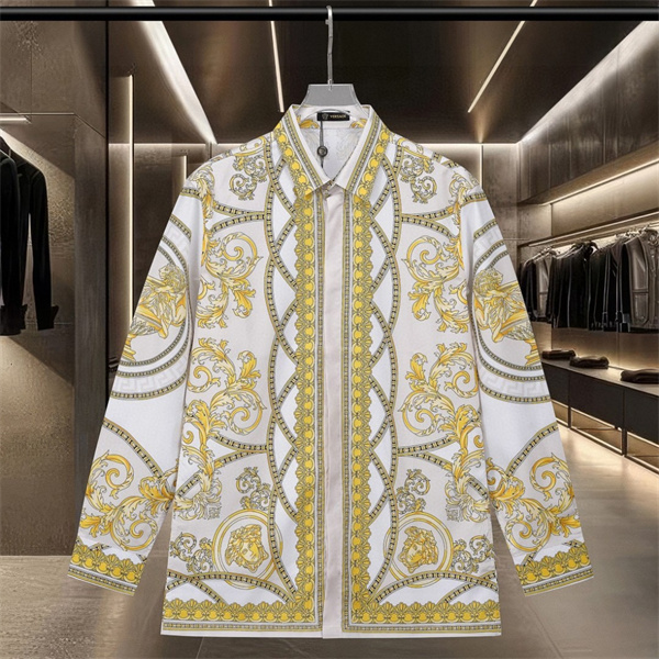 指名人気 ショップ推奨 メドゥーサモチーフ 総柄プリント レギュラーフィット しなやか質感 VERSACE ヴェルサーチ コピー 長袖シャツ