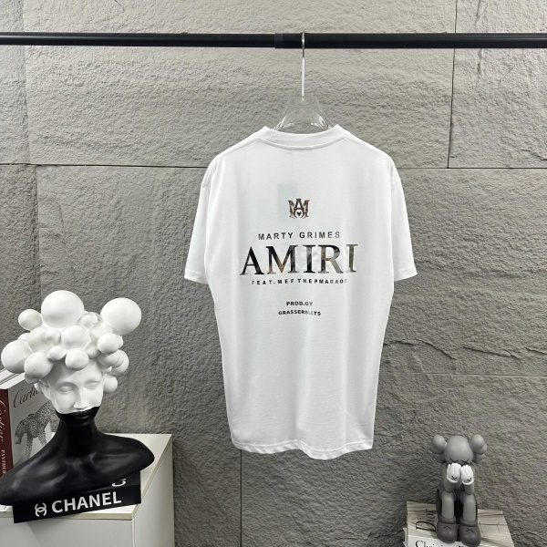 新作注目 AMIRI 激安 ミラーシルバー文字 アミリ ゆったりシルエット 半袖Tシャツ