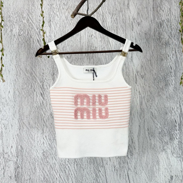 ボーダー切替 立体ロゴ刺繍 メタルショルダー MIU MIU ミュウミュウ コピー ニットキャミソール 新作注目 人気上昇