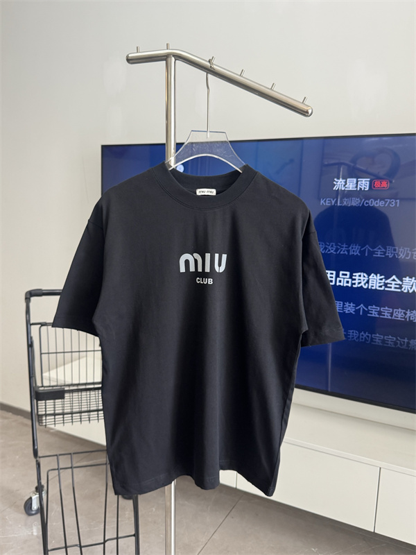 コットン天竺 ドロップショルダー MIU MIU ミュウミュウ コピー 半袖Tシャツ ストリート主力 新作注目