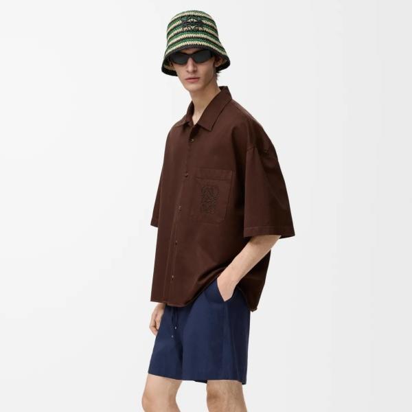 2026新作 LOEWE ロエベ アナグラム刺繍コットンショーツ メンズ レディース 100%コットンウエストゴム ドローコード 3D刺繍ポケット ショートパンツ