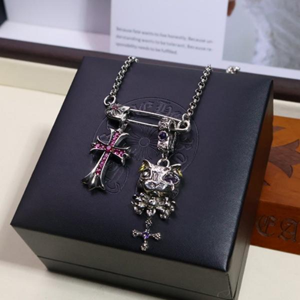 2026新作 CHROME HEARTS 激安 クロムハーツ セーフティピン クロス ネコモチーフ ネックレス ペンダント