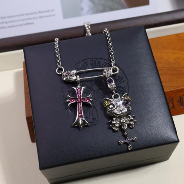 2026新作 CHROME HEARTS 激安 クロムハーツ セーフティピン クロス ネコモチーフ ネックレス ペンダント