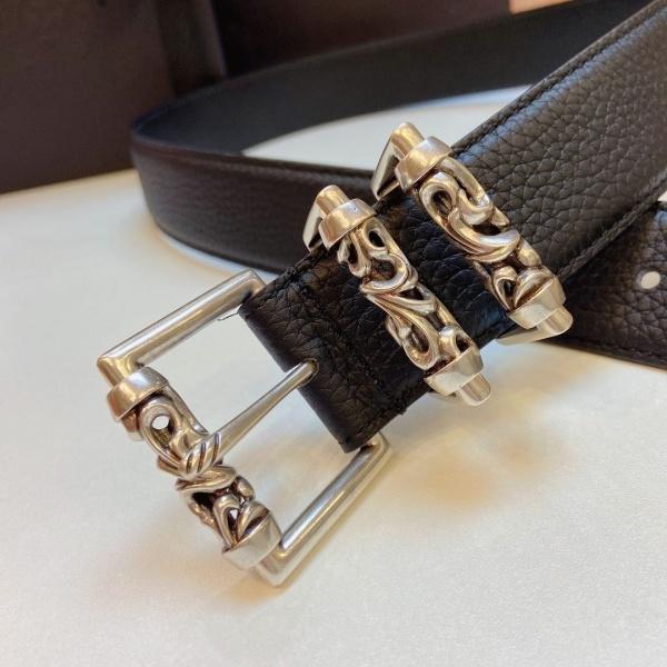 2026新作 CHROME HEARTS 激安 クロムハーツ レザーベルト 本革 シルバーバックル カジュアルベルト