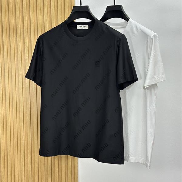 総柄モチーフ ミニマルスタイル すっきりシルエット MIUMIU ミュウミュウ コピー コットンTシャツ 日常ウェア