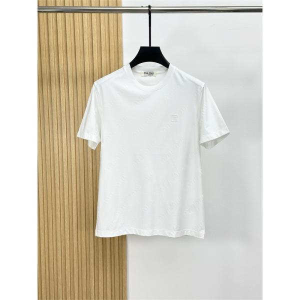 総柄モチーフ ミニマルスタイル すっきりシルエット MIUMIU ミュウミュウ コピー コットンTシャツ 日常ウェア