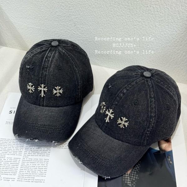 2026新作 CHROME HEARTS 激安 クロムハーツ デニムキャップ クロススタッズ ダメージ加工 ベースボールキャップ ユニセックス