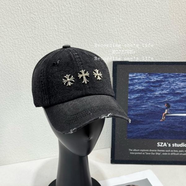 2026新作 CHROME HEARTS 激安 クロムハーツ デニムキャップ クロススタッズ ダメージ加工 ベースボールキャップ ユニセックス