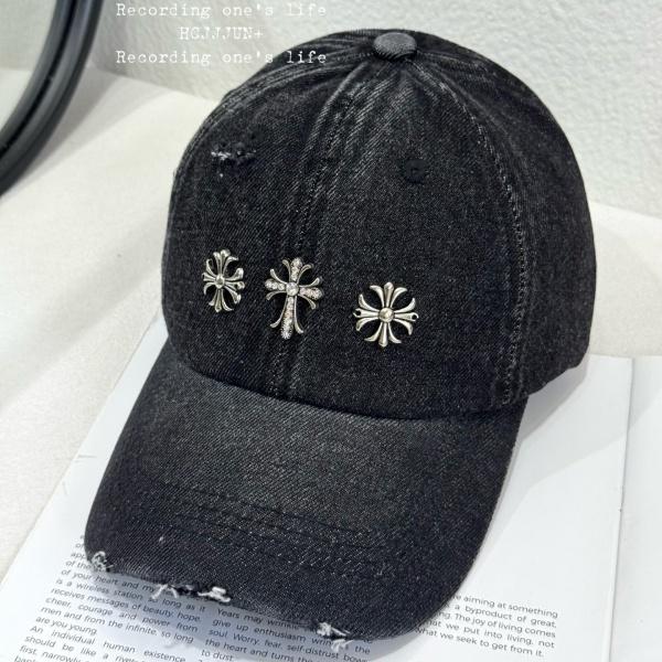 2026新作 CHROME HEARTS 激安 クロムハーツ デニムキャップ クロススタッズ ダメージ加工 ベースボールキャップ ユニセックス