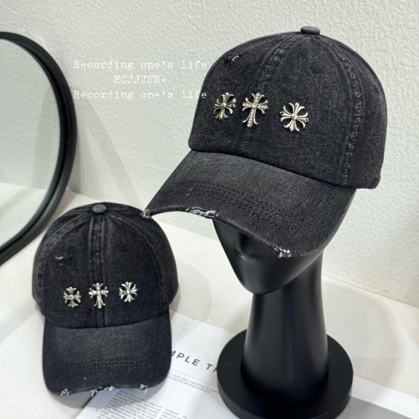 2026新作 CHROME HEARTS 激安 クロムハーツ デニムキャップ クロススタッズ ダメージ加工 ベースボールキャップ ユニセックス