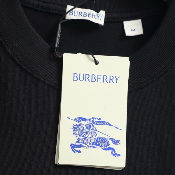 BURBERRYバーバリーブルー刺繍ホースロゴ半袖Tシャツ320g厚手コットン微ゆったりシルエット