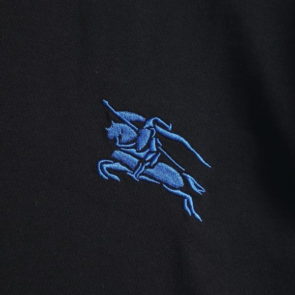 BURBERRYバーバリーブルー刺繍ホースロゴ半袖Tシャツ320g厚手コットン微ゆったりシルエット