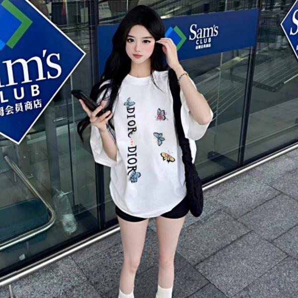 2026春夏新作ディオール蝶モチーフプリント半袖Tシャツゆったりクルーネック個性派デザイン