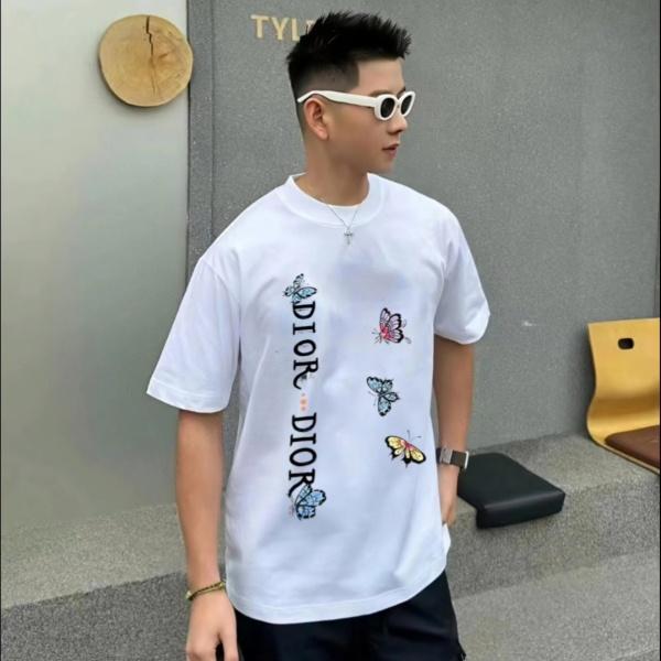 2026春夏新作ディオール蝶モチーフプリント半袖Tシャツゆったりクルーネック個性派デザイン
