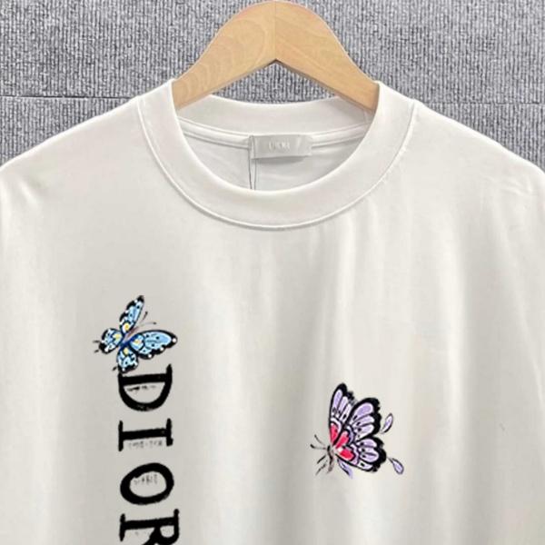 2026春夏新作ディオール蝶モチーフプリント半袖Tシャツゆったりクルーネック個性派デザイン
