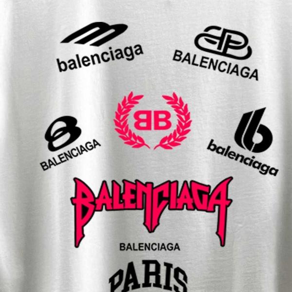 2026春夏新作BALENCIAGA コピー マルチロゴプリント半袖Tシャツホワイト個性派デザイン 