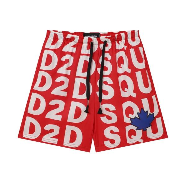 ホワイトタイポグラフィ総柄レッドスイムショーツ ディースクエアード 激安 メッシュ裏地 DSQUARED2メープルパッチ短パン