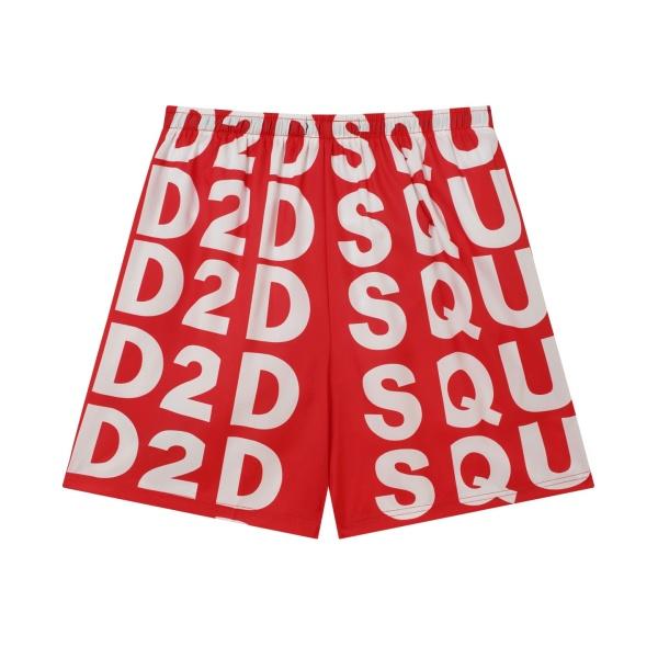ホワイトタイポグラフィ総柄レッドスイムショーツ ディースクエアード 激安 メッシュ裏地 DSQUARED2メープルパッチ短パン