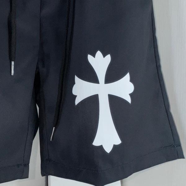 ホワイトクロス入りブラックスイムショーツ Chrome Hearts 激安 通気メッシュ仕様 クロムハーツ休闲ハーフパンツ