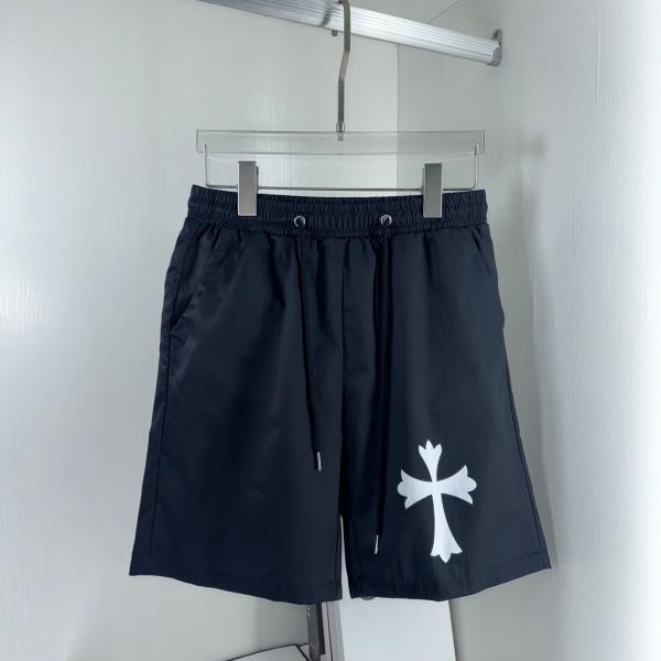 ホワイトクロス入りブラックスイムショーツ Chrome Hearts 激安 通気メッシュ仕様 クロムハーツ休闲ハーフパンツ