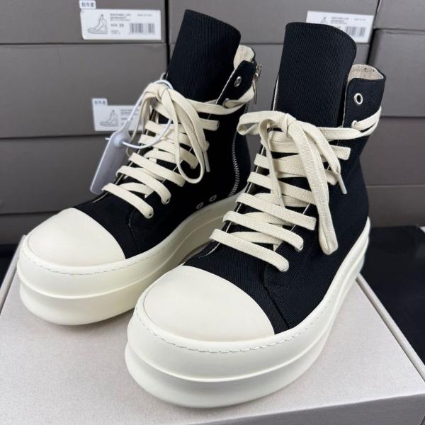 7cm厚底サイドジップ仕様 Rick Owens 激安 ブラックキャンバス ハイカットスニーカー 売れ筋候補