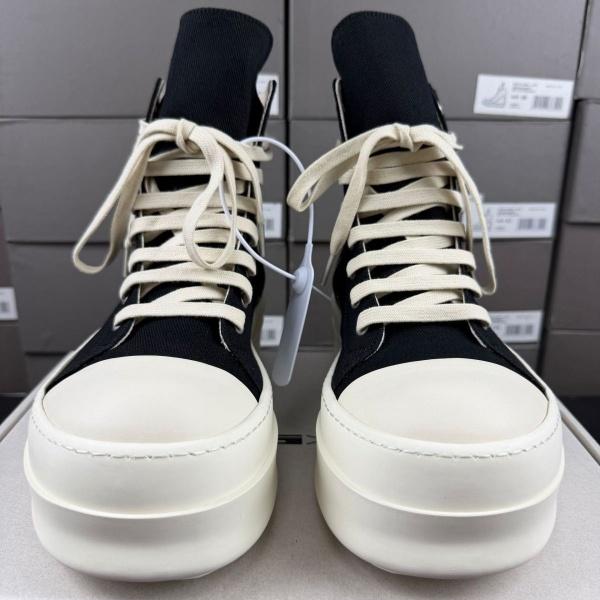 7cm厚底サイドジップ仕様 Rick Owens 激安 ブラックキャンバス ハイカットスニーカー 売れ筋候補