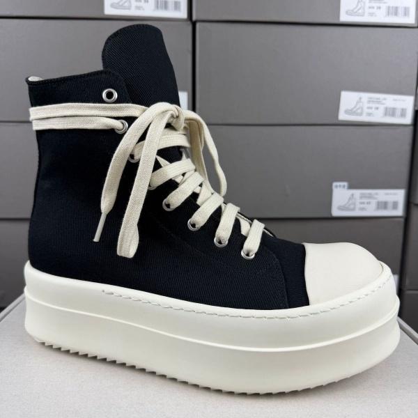 7cm厚底サイドジップ仕様 Rick Owens 激安 ブラックキャンバス ハイカットスニーカー 売れ筋候補