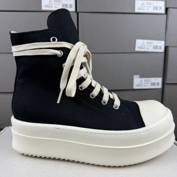 7cm厚底サイドジップ仕様 Rick Owens 激安 ブラックキャンバス ハイカットスニーカー 売れ筋候補