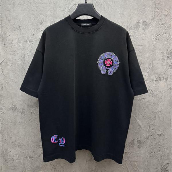 カラーフローラルモチーフ 刺繍ロゴ デザイン性 CHROME HEARTS クロムハーツ コピー 半袖Tシャツ 旬アイテム