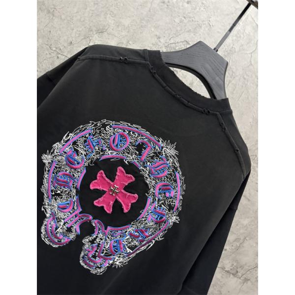 カラーフローラルモチーフ 刺繍ロゴ デザイン性 CHROME HEARTS クロムハーツ コピー 半袖Tシャツ 旬アイテム