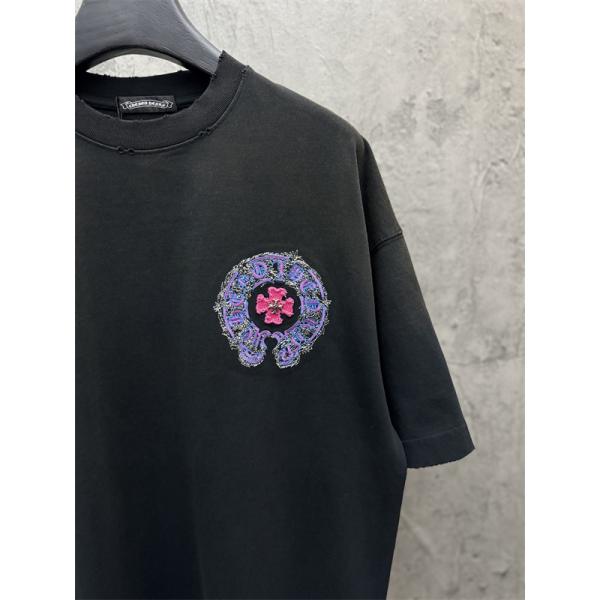 カラーフローラルモチーフ 刺繍ロゴ デザイン性 CHROME HEARTS クロムハーツ コピー 半袖Tシャツ 旬アイテム
