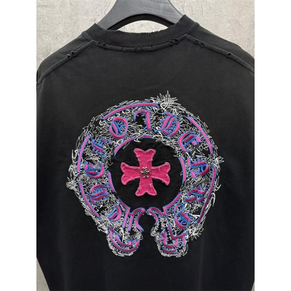 カラーフローラルモチーフ 刺繍ロゴ デザイン性 CHROME HEARTS クロムハーツ コピー 半袖Tシャツ 旬アイテム