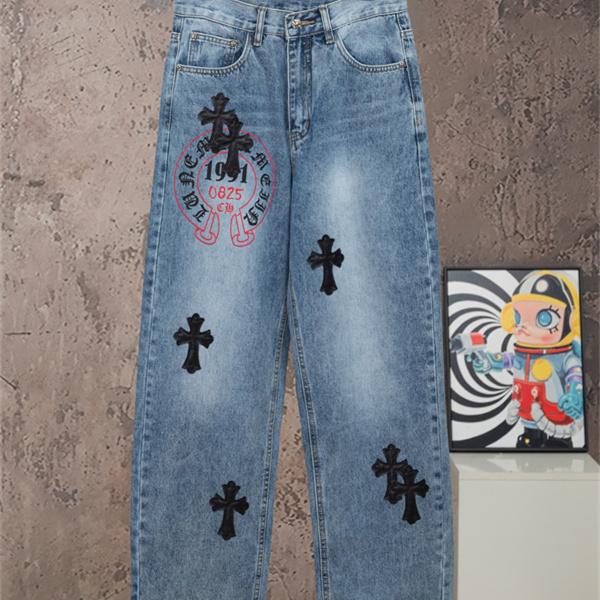 クロスモチーフ 刺繍デザイン ヴィンテージ加工 CHROME HEARTS クロムハーツ コピー デニムパンツ スタイリング自在